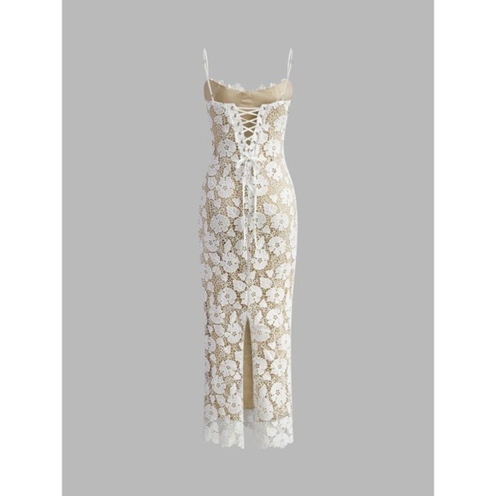Commense Lace White Maxi Dress Evening Cocktail Party Bridal Wedding Guest Gown - Picture 7 of 8